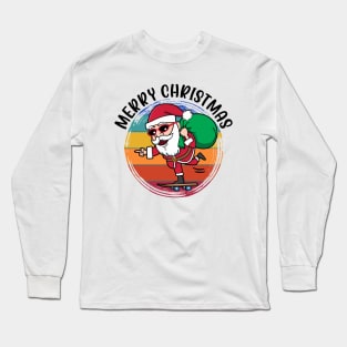 Santa Skateboarder Happy Christmas Merry Christmas Christmas Event Christmas Present Gift for Family for Dad for Mom for Friends for Kids Long Sleeve T-Shirt